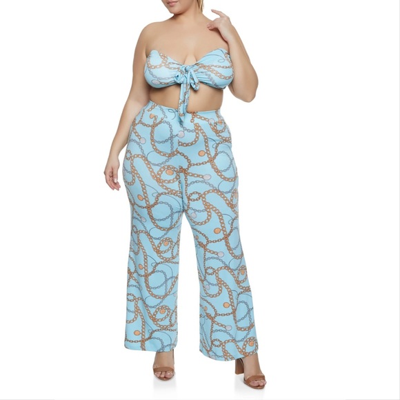 ⚜️ Plus Size Chain Print Crop Top and Wide Leg Pant Set - 2 Colors ⚜️ - Picture 4 of 9
